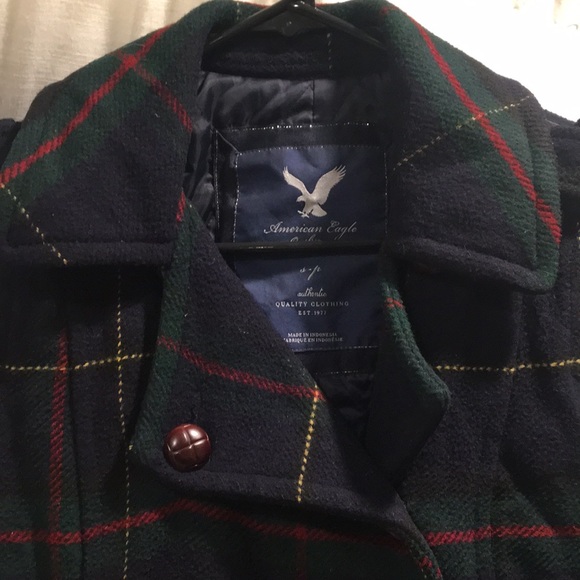 American Eagle Plaid Pea Coat - Picture 2 of 6